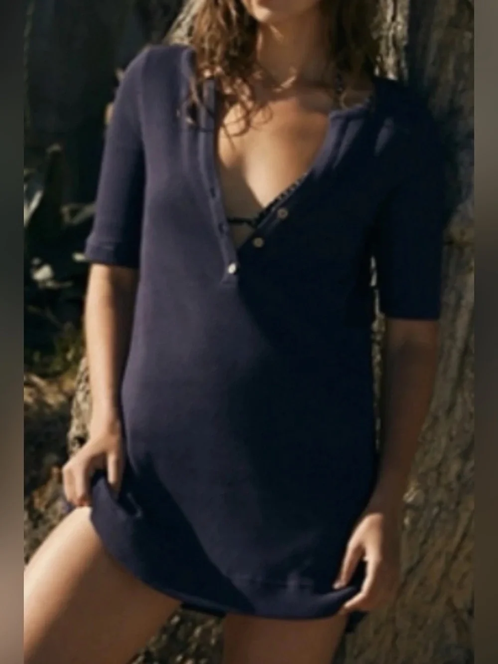 Free People FP Beach Jane Shift Mini Dress Black Ribbed Size Medium